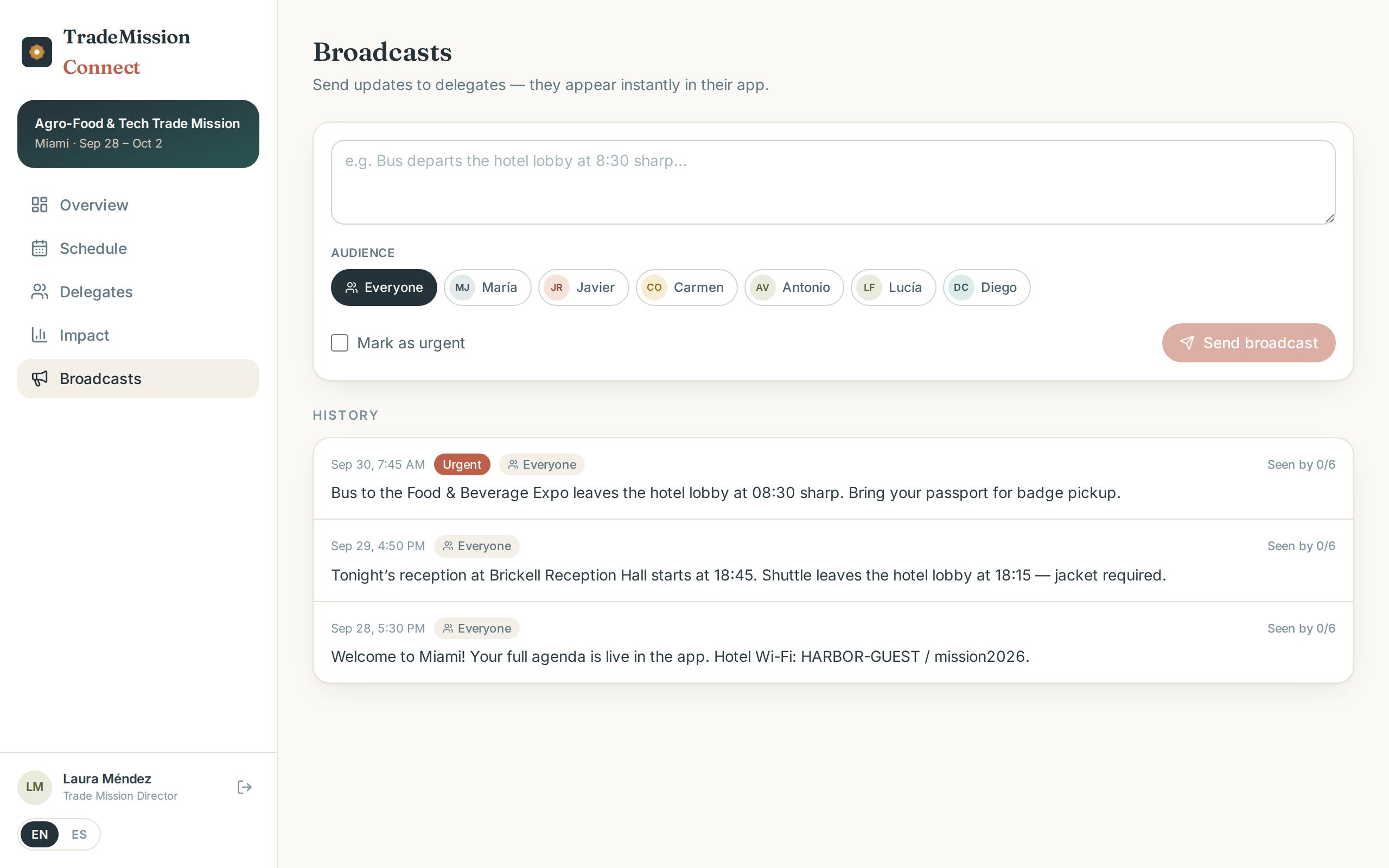 Broadcasts with seen-by counts